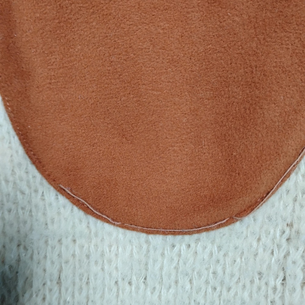 Vintage Western Cardigan Sweater Cream Rust Suede Yoke Elbow Patches L Mohair - Picture 4 of 14